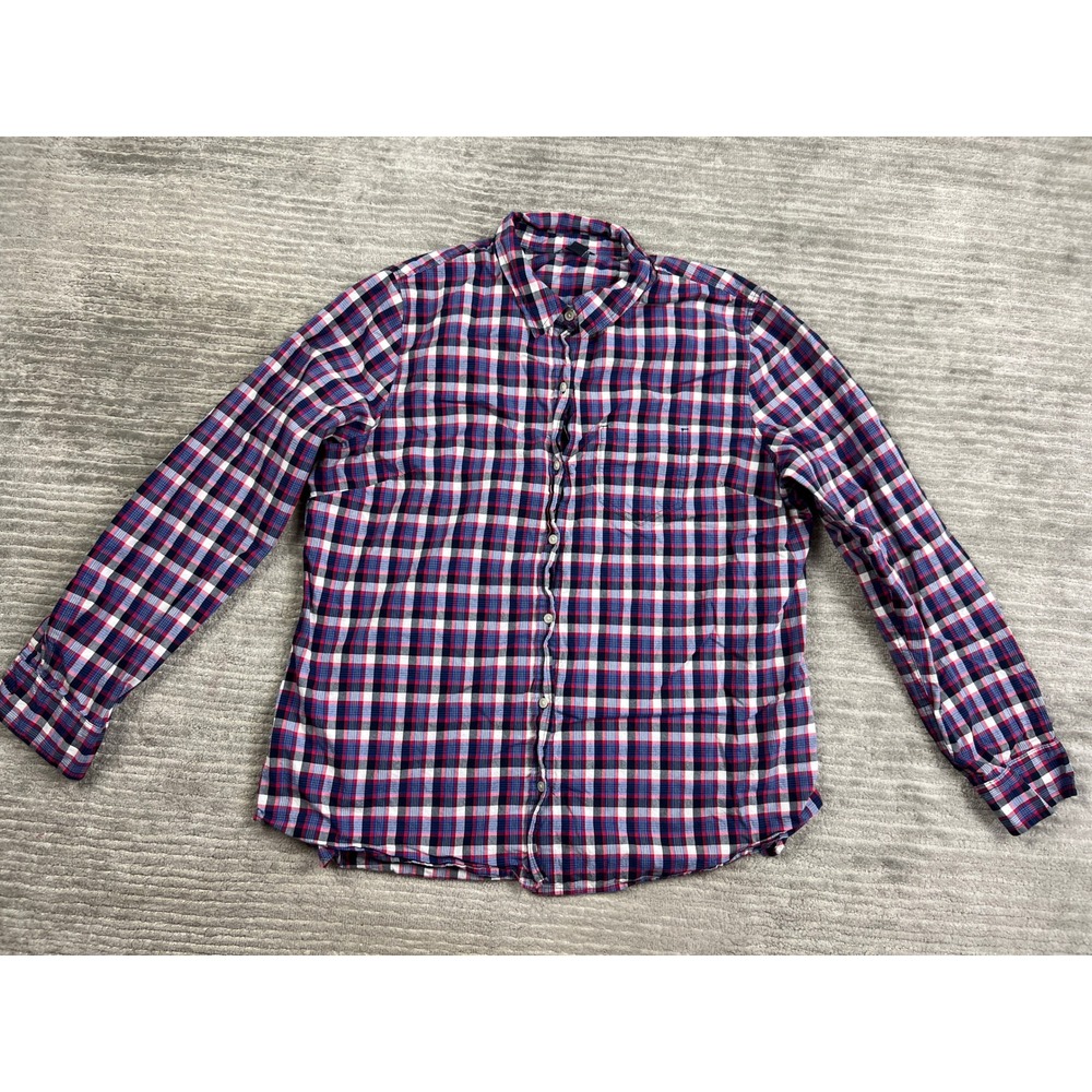Gap Button Down Shirt Womens XL Blue Red Plaid Boyfriend Fit Cotton Long Sleeve